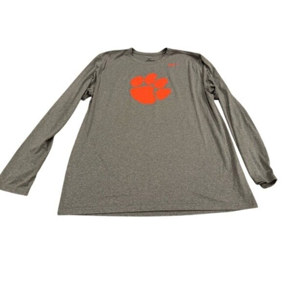 Clemson University Dri-Fit Nike Gray Long Sleeve Shirt with Tiger Paw Mens XXL - Picture 1 of 3